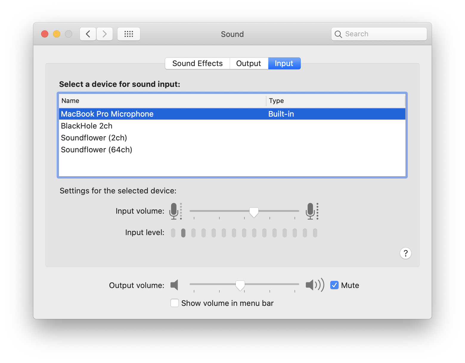 macOS Sound Input Screenshot